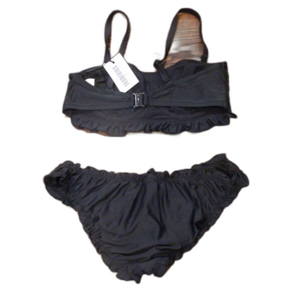 Pour Moi Black Free Spirit Strapless Underwired Top/Frill Swimsuit Bikini L/34D - Picture 2 of 3